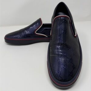 Gucci GG Guccissima Men's Blue Slip-On Sneakers / Loafers Red and White Trim